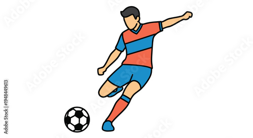 Cartoon illustration of a soccer player kicking a ball in a dynamic pose