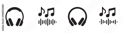 Music notes keys icon set, vector symbols for song melody tune, flat music icons collection, musical app and website illustration