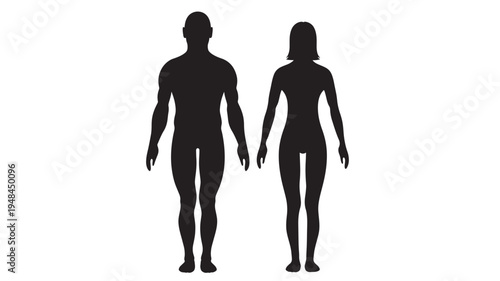 Silhouettes of a man and woman standing side by side, representing human figures and gender diversity