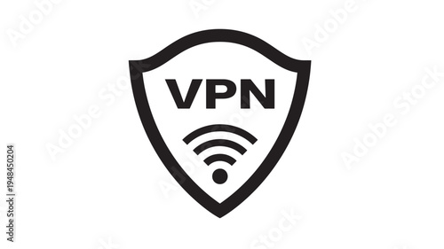 Shield icon with VPN text and Wi Fi signal, representing secure network connections and online privacy services