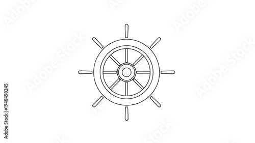 Ship's wheel icon with spokes and handles, representing navigation and maritime control, presented in a clean outline style.