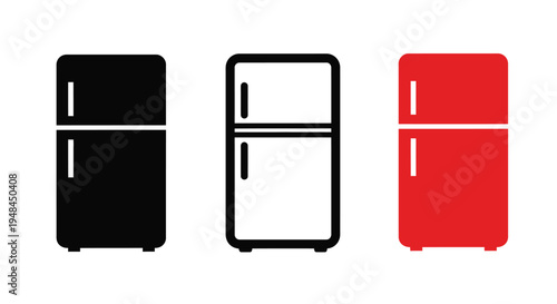 Three refrigerators in different colors black white and red