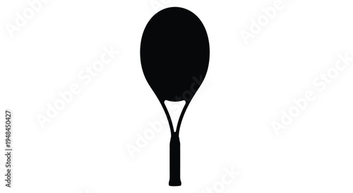 Black silhouette of a tennis racket against a stark white background
