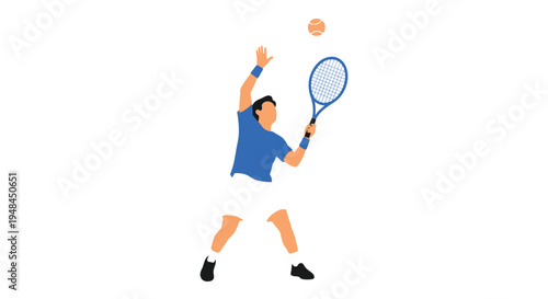 Tennis player preparing to serve with racket and ball in mid air