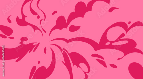 Hand-drawn vector illustration. Pink poster with bubbles and wavy, twisted lines. Retro background, grooved spiral candy pattern. Carnival print, funky abstract background. Explosion of energy.