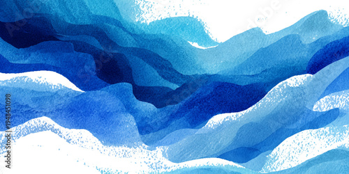 Abstract blue sea watercolor texture background with flowing ocean waves and soft turquoise liquid design.