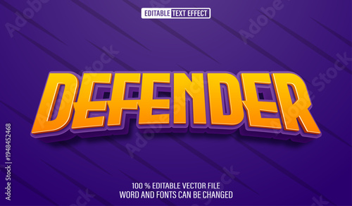 Editable 3d text style effect - Defender Game Hero Game text effect Template