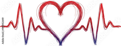 Floral heartbeat ecg line art isolated on transparent background