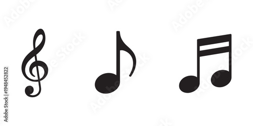 Music notes keys icon set, music symbols vector illustration, song melody tune icons, flat design for apps and websites, music notes collection