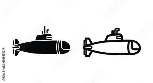 Two black silhouette icons depicting different styles of submarines