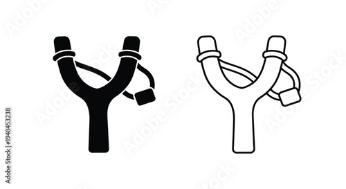 Two black and white illustrations of a classic slingshot design