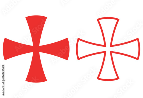 Two red medieval Maltese Templar crosses vector illustration, Christian symbol, Knights Templar crusader sign, Christian military order isolated