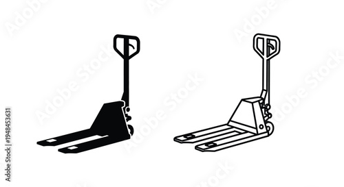 Two black and white illustrations of pallet jacks side by side
