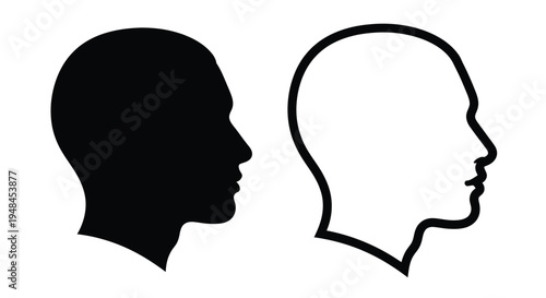 Two human head profiles one solid black and one outlined in white