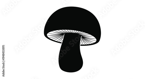 Simple black and white illustration of a single mushroom on white