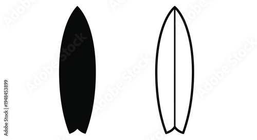 Two surfboard outlines one solid black one with a white interior
