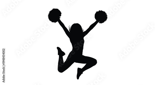 Silhouette of a cheerleader jumping with pom poms in the air