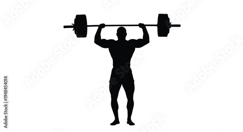 Silhouette of a muscular man performing an overhead barbell lift