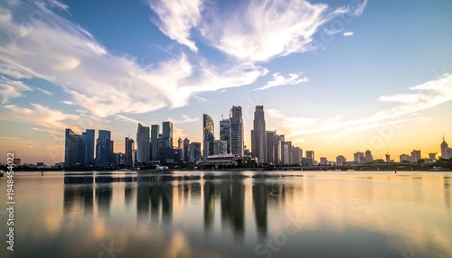 Wallpaper Mural City skyline reflected in water under a partly cloudy sky during sunset/sunrise Torontodigital.ca