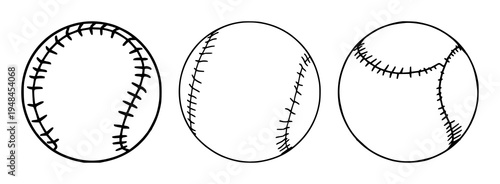 Baseball softball tennis ball set with bold icon style illustrations depicting each ball featuring sports, game, player with color and detail