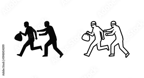 Two pairs of figures running one appearing to steal a bag