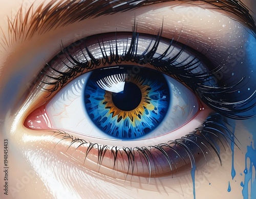 Close-up eye, vibrant colors, detailed