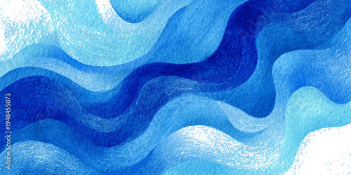 Abstract blue sea watercolor texture background with flowing ocean waves and soft turquoise liquid design.