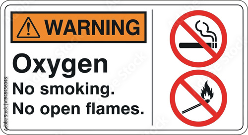 Warning sign prohibiting smoking and open flames with oxygen
