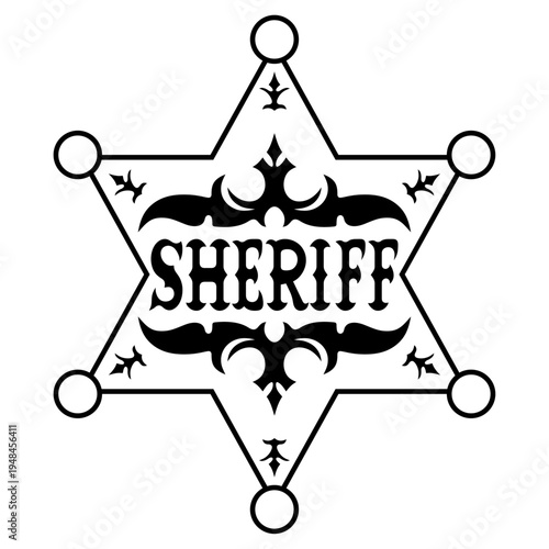 Black and white sheriff badge. Vector illustration