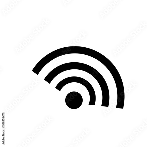 Minimalist black and white vector icon symbolizing a strong wireless network connection, representing digital communication, internet access, and data transmission capabilities