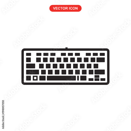 Black and white minimalist illustration of a computer keyboard, a common input device for typing and data entry on digital devices