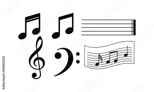 Musical notation and symbols representing different elements of sheet music