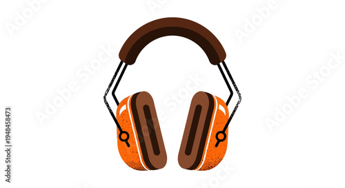 Essential orange ear defenders providing vital hearing protection for industrial workers and individuals in loud environments, depicted as a clear and bold vector graphic