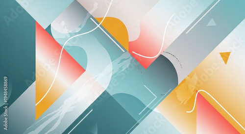 Wallpaper Mural Modern Abstract Geometric Background with Colorful Overlapping Shapes and Dynamic Lines Torontodigital.ca