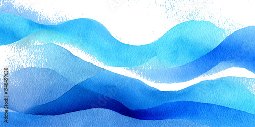 Abstract blue sea watercolor texture background with flowing ocean waves and soft turquoise liquid design.