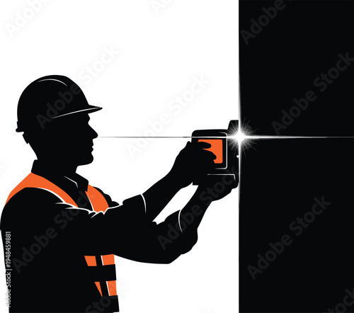 Construction worker silhouette welding with safety gear on