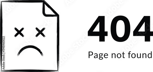 404 page not found error concept with hand drawn sketch paper document icon and sad face for website landing page