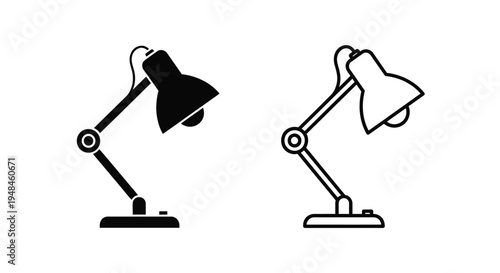 Two desk lamps one filled and one outline in black and white silhouette