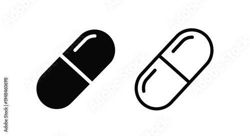 Two capsule shaped pills one filled and one empty silhouette
