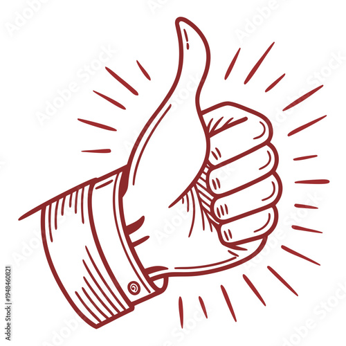 Red thumbs up with rays thumbs up rays approval agreement positive feedback