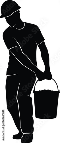 Construction worker silhouette carrying a bucket