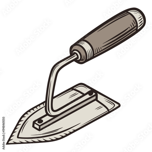 Trowel with brown handle and metal blade tool construction building