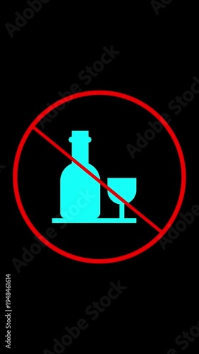 No alcohol symbol prohibition sign bottle and glass icon forbidden