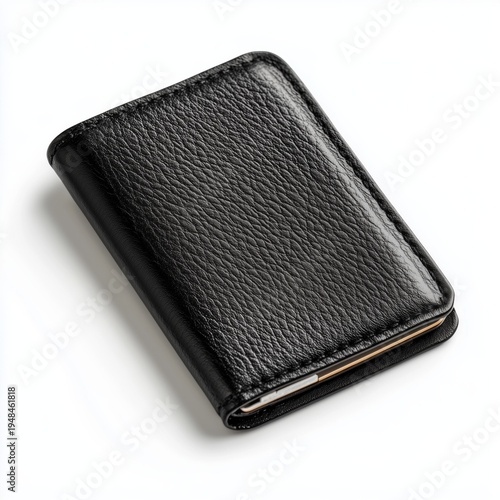 Black Wallet Placed on a White Surface Showing Its Simple Design and Material...