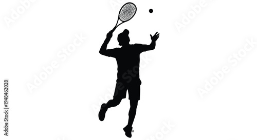 Silhouette of a tennis player in mid air preparing to hit a ball