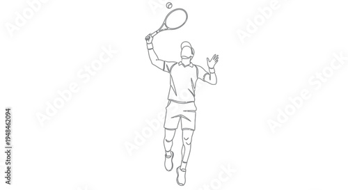 Line drawing of a tennis player preparing to serve the ball