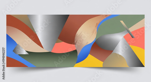 Wallpaper Mural Dynamic Abstract Composition with Overlapping Geometric and Fluid Shapes in Vibrant Tones and Metallic Accents Torontodigital.ca