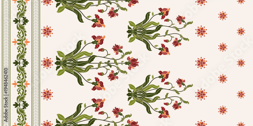 Vector Hand drawn colourful geometric flowers Motifs African boho paisley, seamless patterns with floral for fabric Ethnic Indian Pattern, textiles, clothing, wrapping paper, backdrop, banner.
