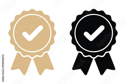 Quality assurance award ribbon icons for best product and service certification badges