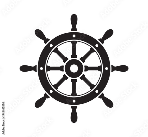 Ship steering wheel nautical helm icon, vector illustration, maritime navigation symbol, sailing boat control wheel isolated on white